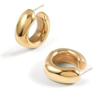 Thick 14K Gold Plated Chunky Hoop Earrings Lightweight Open Hoops For Women